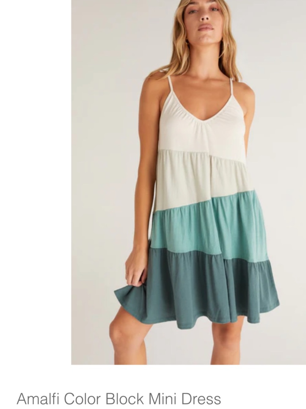 Z Supply Amalfi Color Block Mini Dress in Cream and Teal Tones